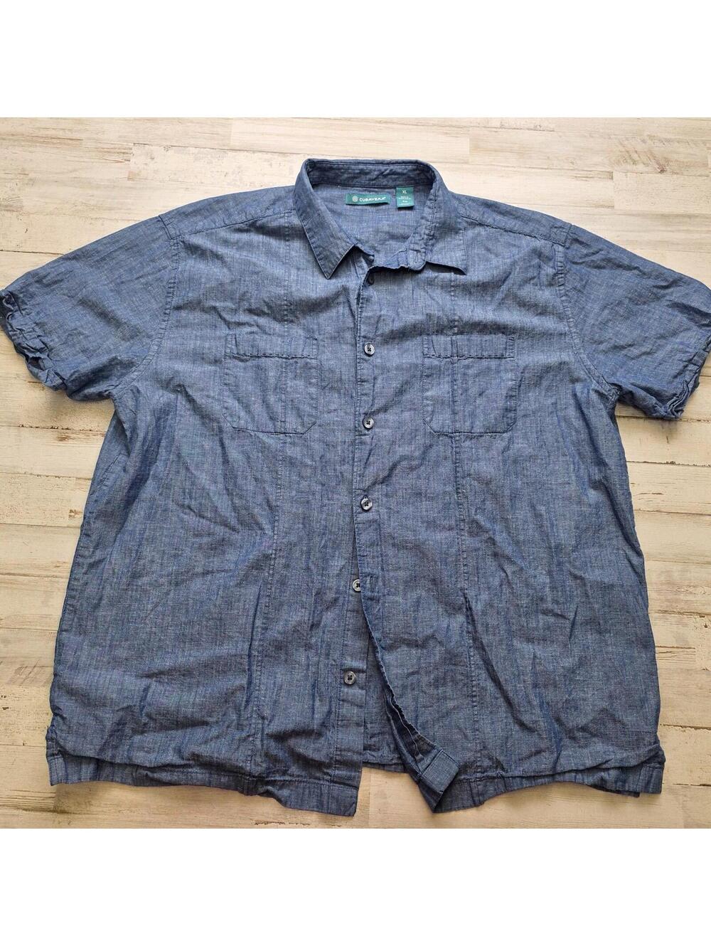Cubavera Blue Linen Blend Short Sleeve Button Up Shirt Men's XL Summer Comfort